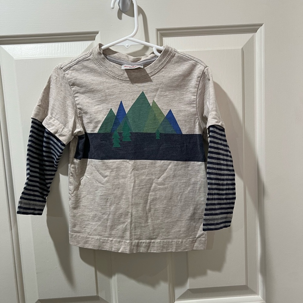 Hanna Anderson Long Sleeve Mountain Graphic Tee Cream and Navy